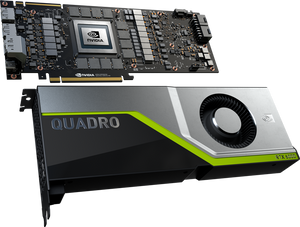 NVIDIA Quadro graphics card with close-up of NVIDIA logo on a white background