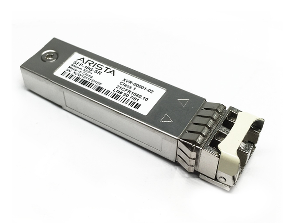 View of 10GBASE-SR Arista 10GBASE SFP+ Module, 850nm, LC, MMF